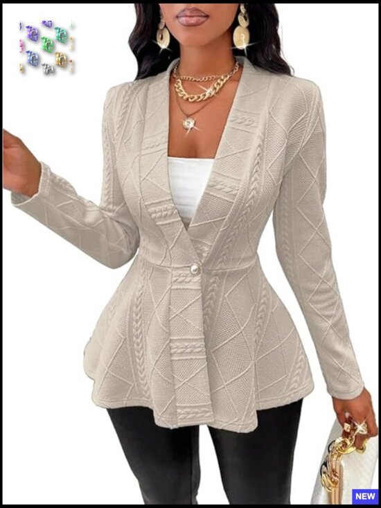 Jackets & Blazers - Knit Blazer Peplum Silhouette Business Casual Long Sleeve Cardigan Jacket